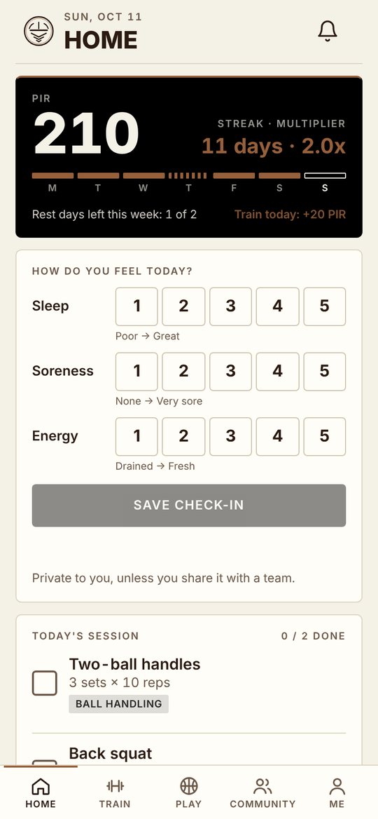 FTLOTG app home screen with training streak